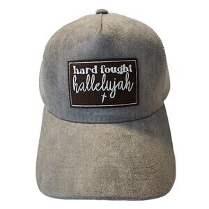 Hard Fought Hallelujah Laser Cut Vegan Leather Patch Suede Snapback Cap, Gray